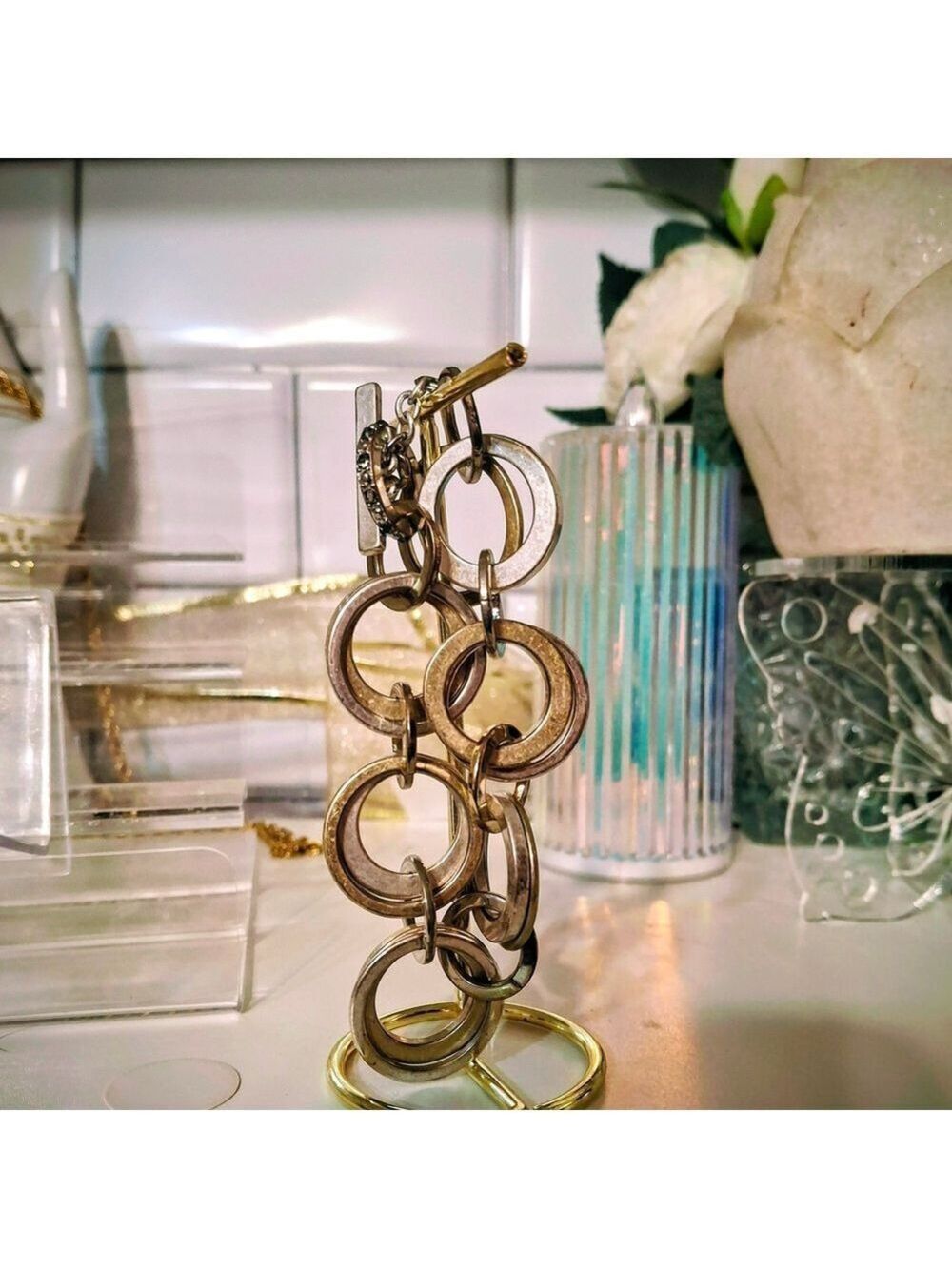 Ann Taylor Silver and Gold Vintage Toggle Clasp Bracelet 8"